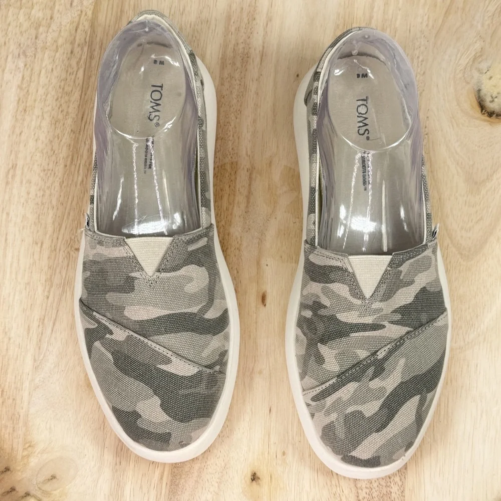 Toms Alpargata Mallow Camouflage Canvas Slip On‎ Flats Green 8 Women